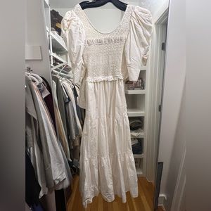 sea new york long dress cream tiered puff sleeve ribbon on back
